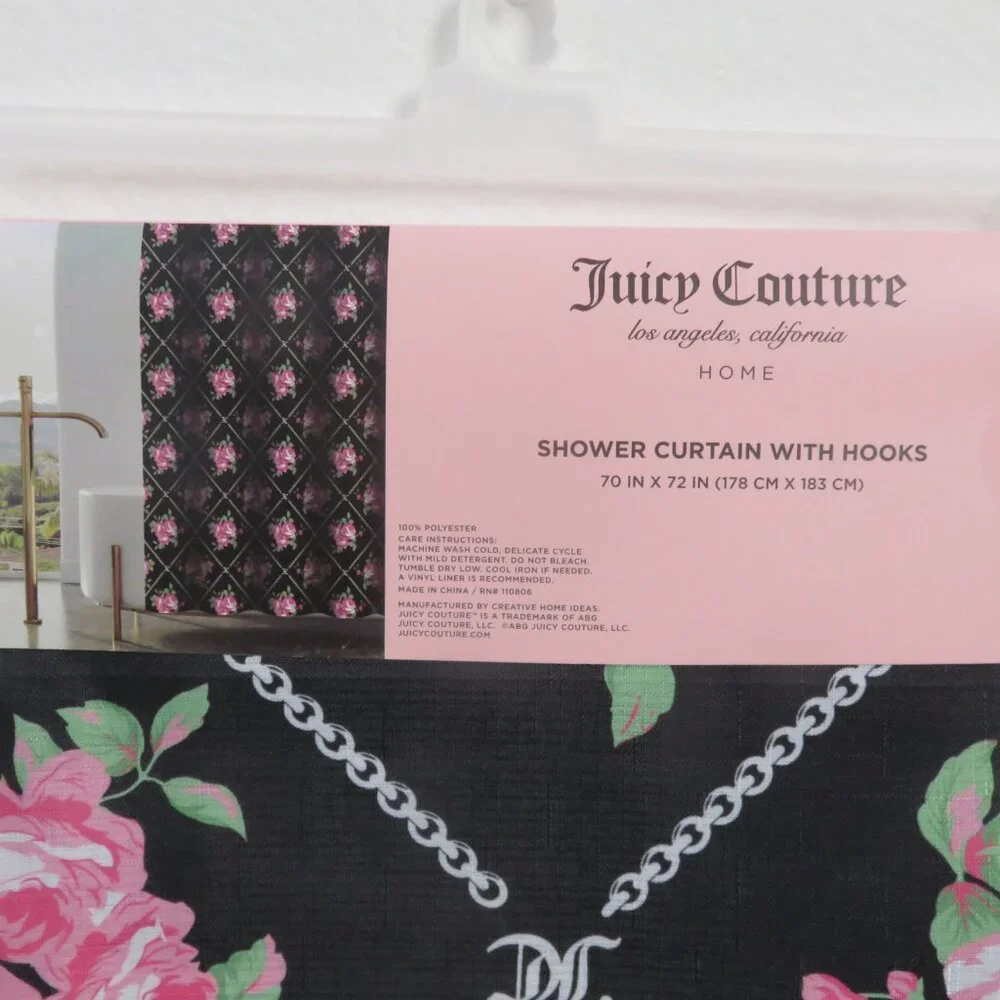 (#114) Juicy Couture Heart Print Shower Curtain with Hooks